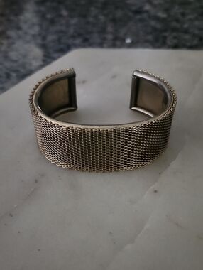 Gold Tone Mesh Cuff Bracelet 1 Inch Thick